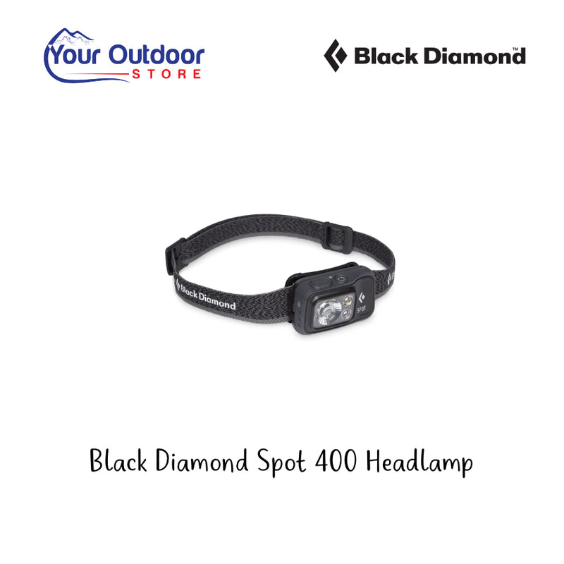 Black Diamond Spot 400 Headlamp. Hero image with title and logos