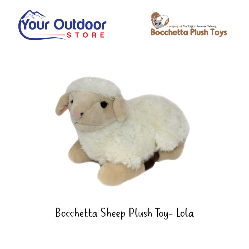 White | Bocchetta Sheep Plush Toy - Lola. Hero image with logo and title