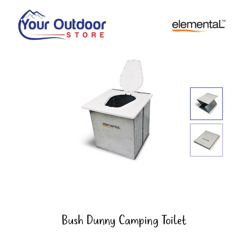 Elemental Bush Dunny Camping Toilet. Hero image with title and logos