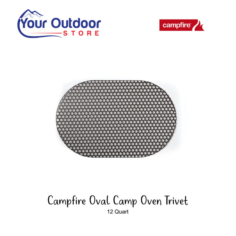 Campfire Camp Oven Oval Trivet. Hero image with title and logos
