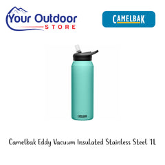 Camelbak Eddy Vacuum Insulated Stainless Steel 1L. Hero Image Showing Logos and Title.