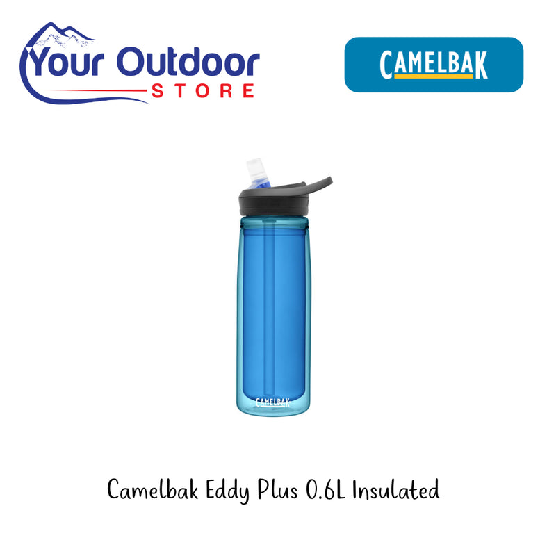 CamelBak Eddy 0.6L Insulated Ocean. Hero Image Showing Logos and Title. 
