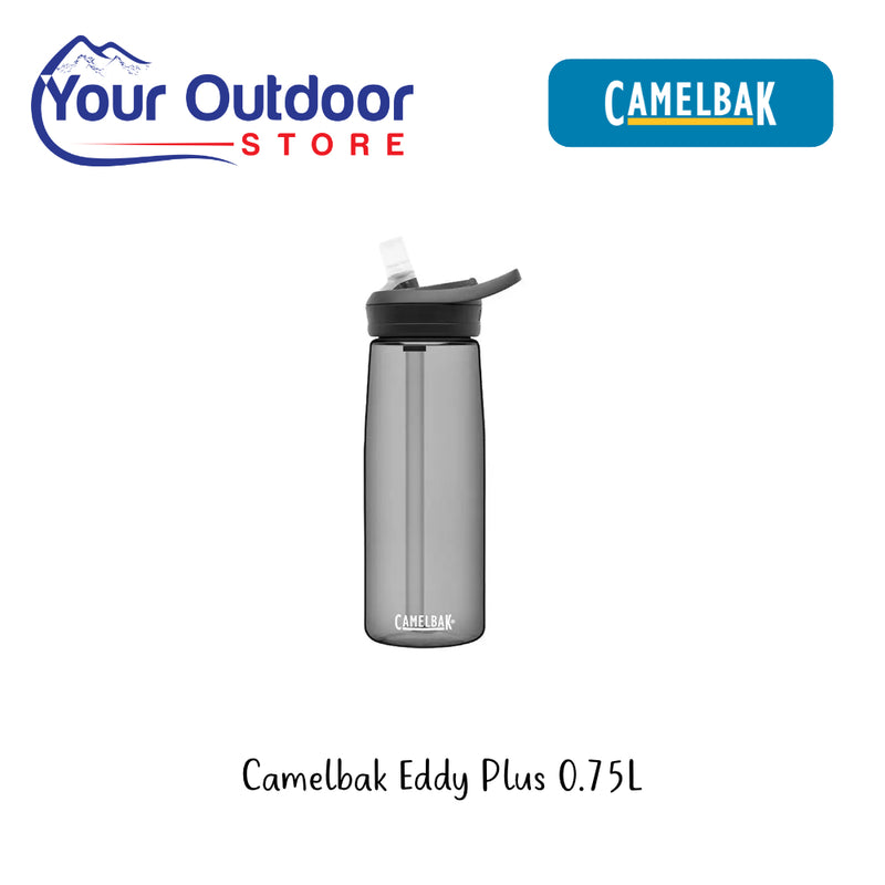 Camelbak Eddy 0.75 - Charcoal. Hero image Showing Logos and Title.