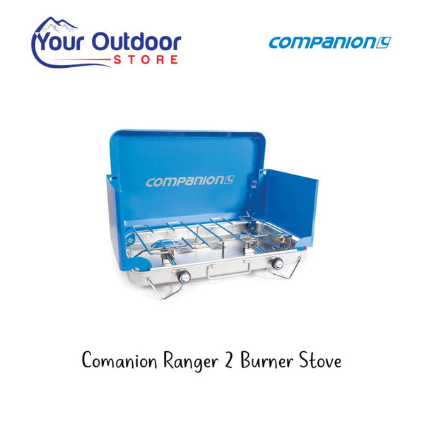 Companion Ranger 2 Burner Stove. Hero image with title and logos