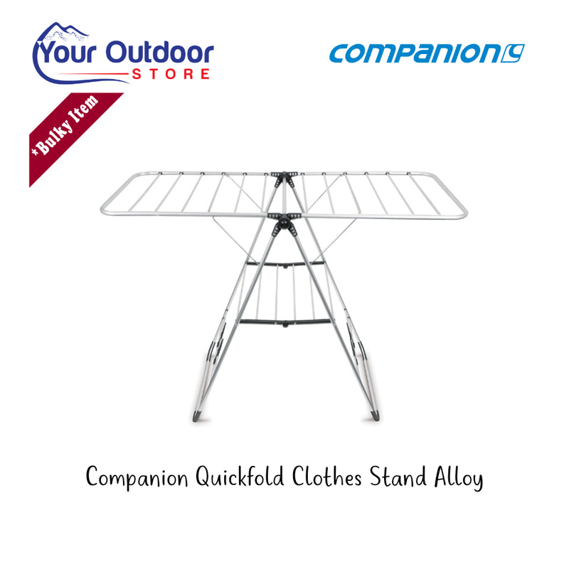 Companion Quickfold Clothes Stand Alloy. Hero Image Showing Logos and Titles