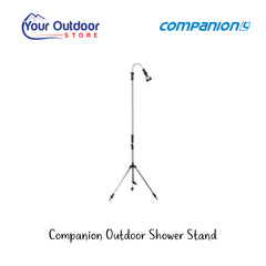 Companion Outdoor Shower Stand. Hero image with title and logos