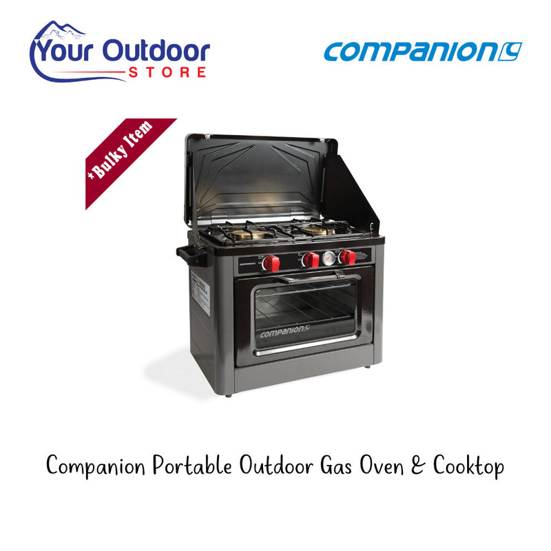 Companion Portable Outdoor Gas Oven & Cooktop. Hero image with title and logo