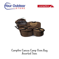 Campfire Canvas Camp Oven Bag. Hero image with title and logos