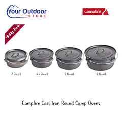 Campfire Cast Iron Round Camp Oven. Hero image with title and logos