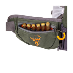 Forest Green | Hunters Element Divide Belt Bag Showing Ammo Storage Pocket. 