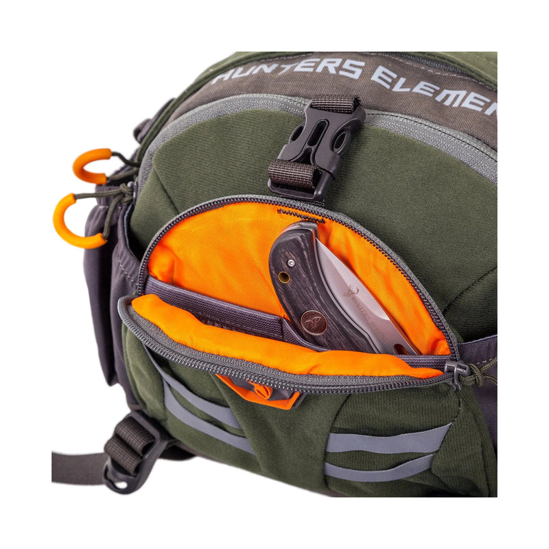 Forest Green | Hunters Element Divide Belt Bag Showing Front Storage Pocket.