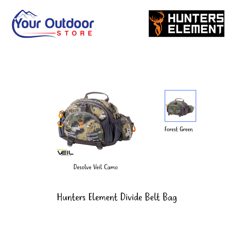 Hunters Element Divide Belt Bag. Hero Image Showing Logos, Title and Variants. 