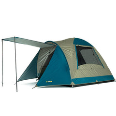 Oztrail Tasman 4 Person Dome Tent. Right Side view, awning out