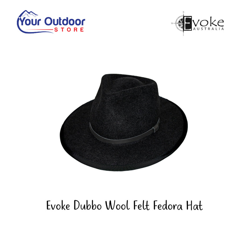 Evoke Dubbo Australian Wool Felt Fedora. Hero image with title and logos