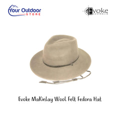 Evoke McKinlay Australian Wool Felt Fedora. Hero image with title and logos