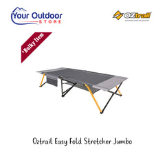 Oztrail Easy Fold Stretcher Jumbo. Hero image with title and logos