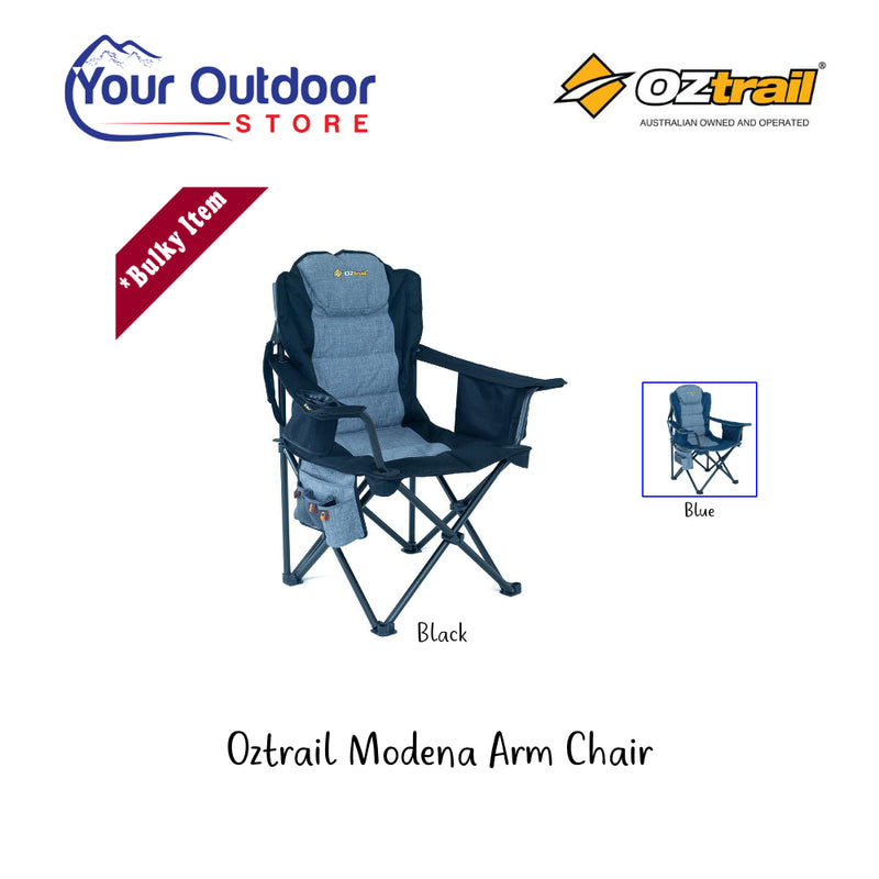 Oztrail Big Boy Arm Chair. Hero image with title and logos