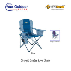 Oztrail Cooler Arm Chair. Hero image with title and logos