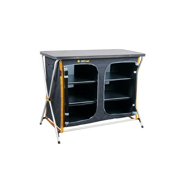 Grey | Oztrail Deluxe Folding 3 Shelf Double Cupboard