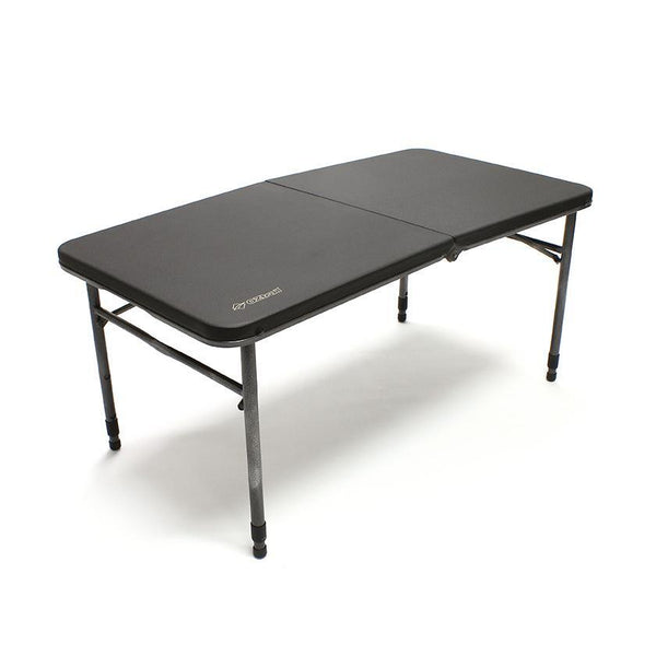 Black | Oztrail Ironside Fold In Half 120cm Table Image Showing Table at Lowest Height.