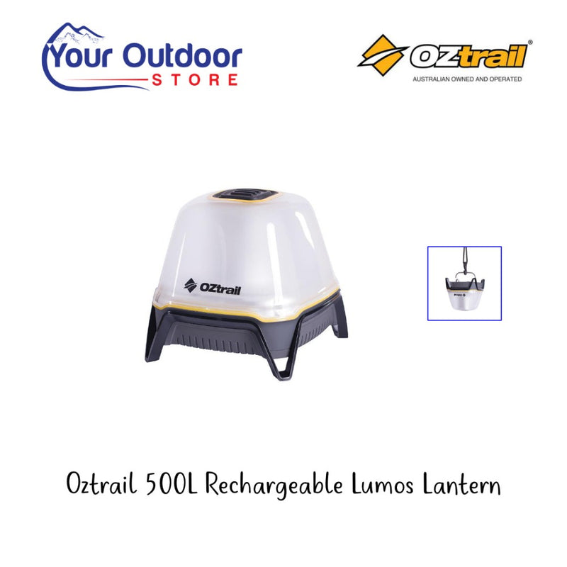 Oztrail 500L Rechargeable Lumos Lantern. Branded hero Image