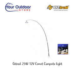 Oztrail 25 Watt 12v Comet Campsite Light. Hero image  with title and logos