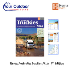 Hema Australian Truckies Atlas 7th Edition. Hero image with title and logos plus image inserts