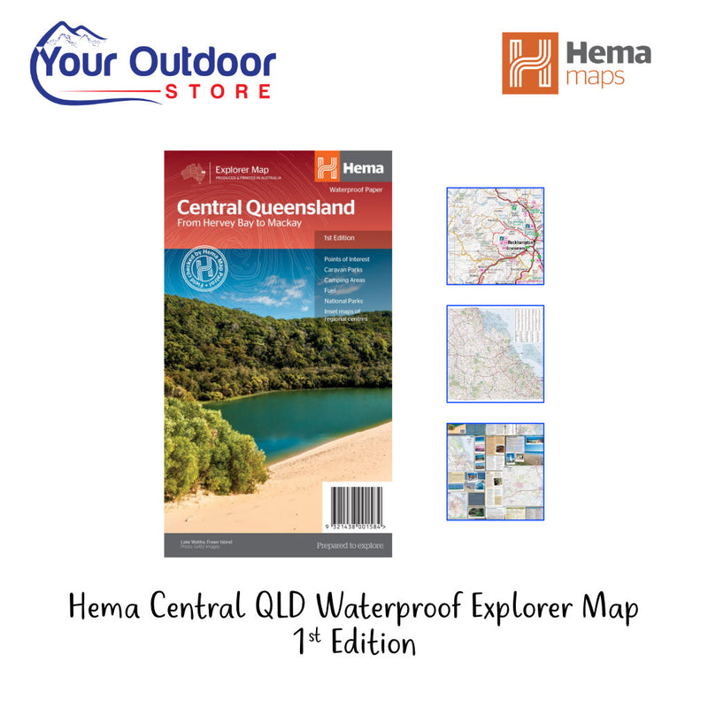 Hema Central Queensland Waterproof Map 1st Edition. Hero image with title and logos