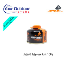 Jetboil Jetpower Fuel 100g. Hero Image Showing Logos and Title.