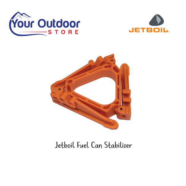 Jetboil Fuel Can Stabilizer Folded Up. Hero Image showing Logos and Title. 