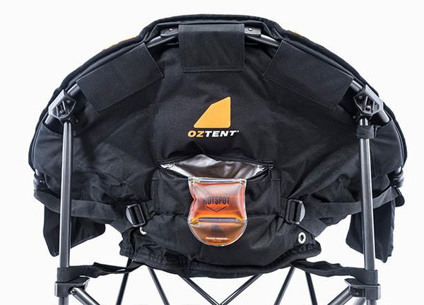 Back of chair with HotSpot pouch showing HotSpot hanging out