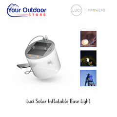 Luci Solar Inflatable Base Light. Hero image with title and logos