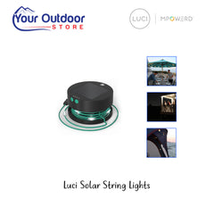 Luci Solar String Lights. Hero image with title and logos