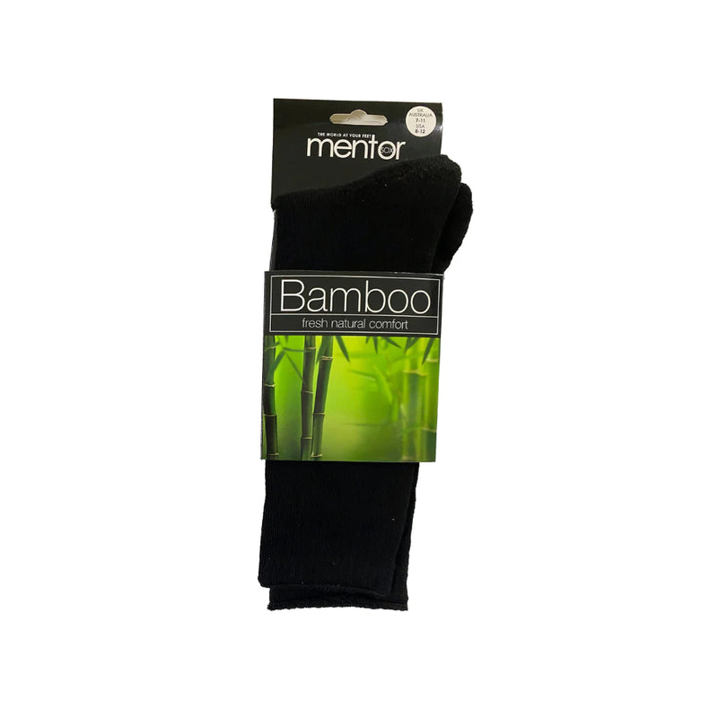 Black | Mentor Bamboo Comfort Socks in Packaging. 