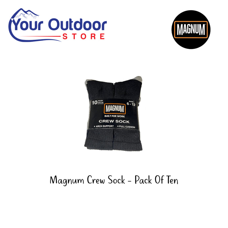 Magnum Crew Socks - Pack of 10. Hero Image Showing Logos and Title.