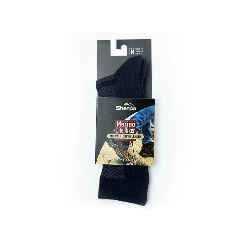 Black | Sherpa Merino Lite Hiker Sock in Packaging.  