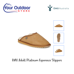 Emu Adult Platinum Esperence Slipper. Hero image with title and logos