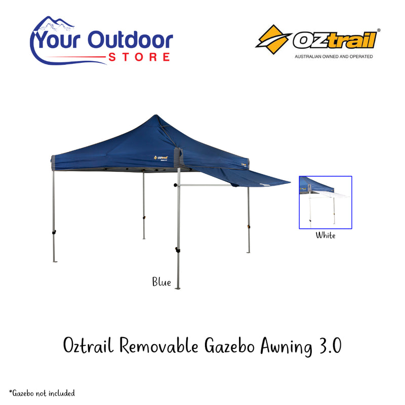 Oztrail Removable Awning Kit 3.0M Gazebo. Hero image with title and logos