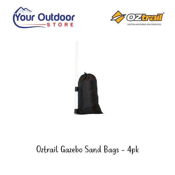 Oztrail Gazebo Sand Bags. Hero image with title and logos