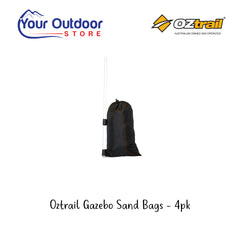 Oztrail Gazebo Sand Bags. Hero image with title and logos