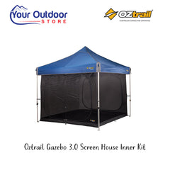 Oztrail Gazebo 3.0 Screen House Inner Kit. Hero image with title and logos