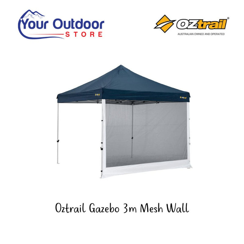 Oztrail Gazebo 3m Mesh Wall. Hero image with title and logos
