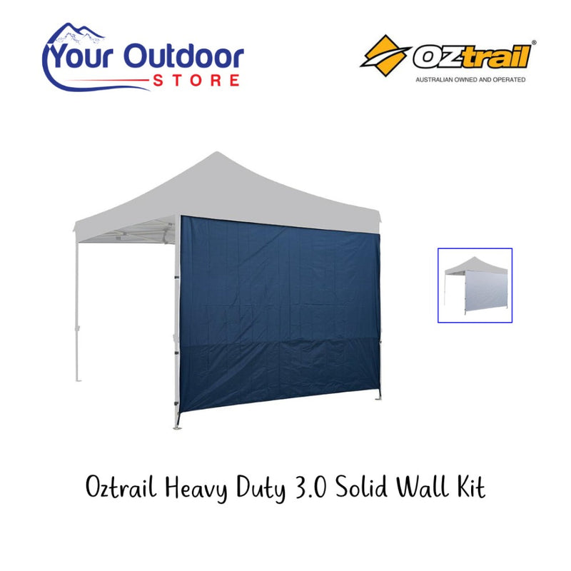Oztrail Gazebo Heavy Duty Solid Wall 3.0. Hero with logos and title