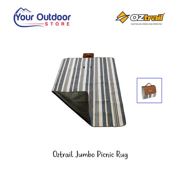 Oztrail Jumbo Picnic Rug. Hero image with title and logos