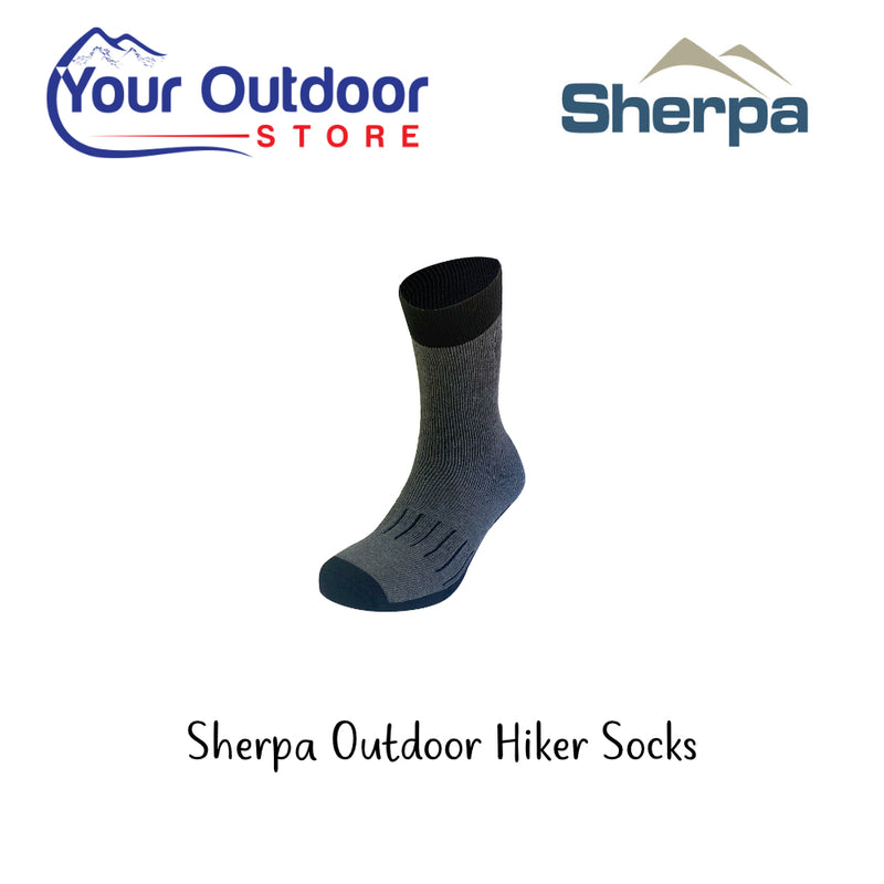 Sherpa Outdoor Hiker Socks. Hero Image Showing Logos and Title. 
