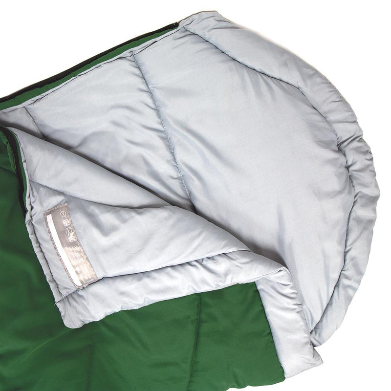 Green | Close up of hood partially unzipped and top flipped to show lining