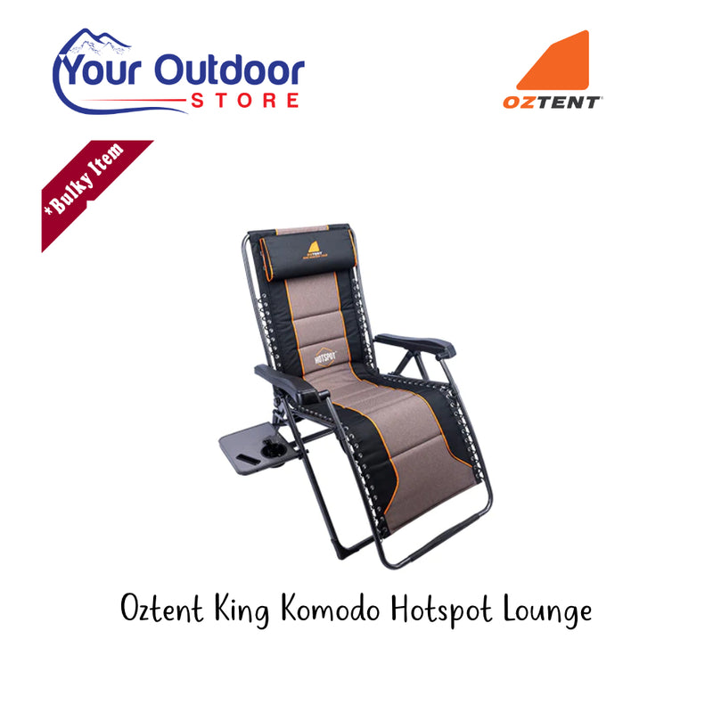 Oztent King Komodo HotSpot Lounge. Main image showing logos and title.