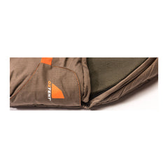 Oztent Rivergum Sleeping Bag Series ll. Zipped up with closed tab.