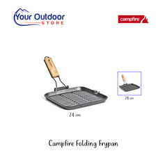 Campfire Folding Square Frypan. Hero image with title and logos