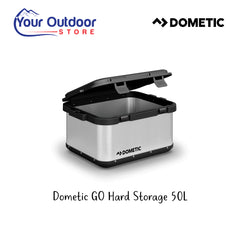 Dometic GO Hard Storage 50 Litre. Hero image with title and logos